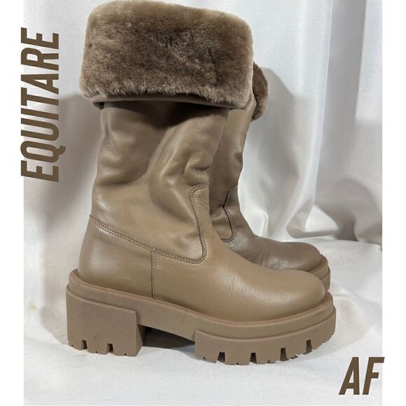FREE PEOPLE BY EQUITARE KAREN NAPA MOUTON BOOTS TAUPE NEW SIZE 36 - Picture 1 of 9